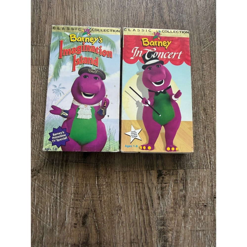 Barney VHS Lot Imagination Island & Barney In Concert White Tape Rare 90s Kids